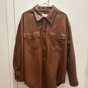 Wilfred Brown Leather Casual Button Down Shirt
